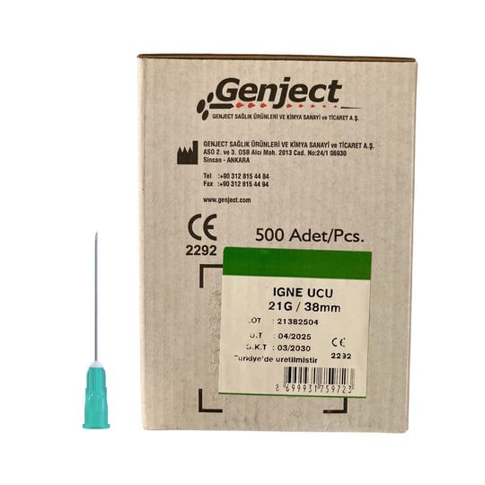 Enjektör İğne Ucu Yeşil 21 G 38 mm 500 Adet Genject