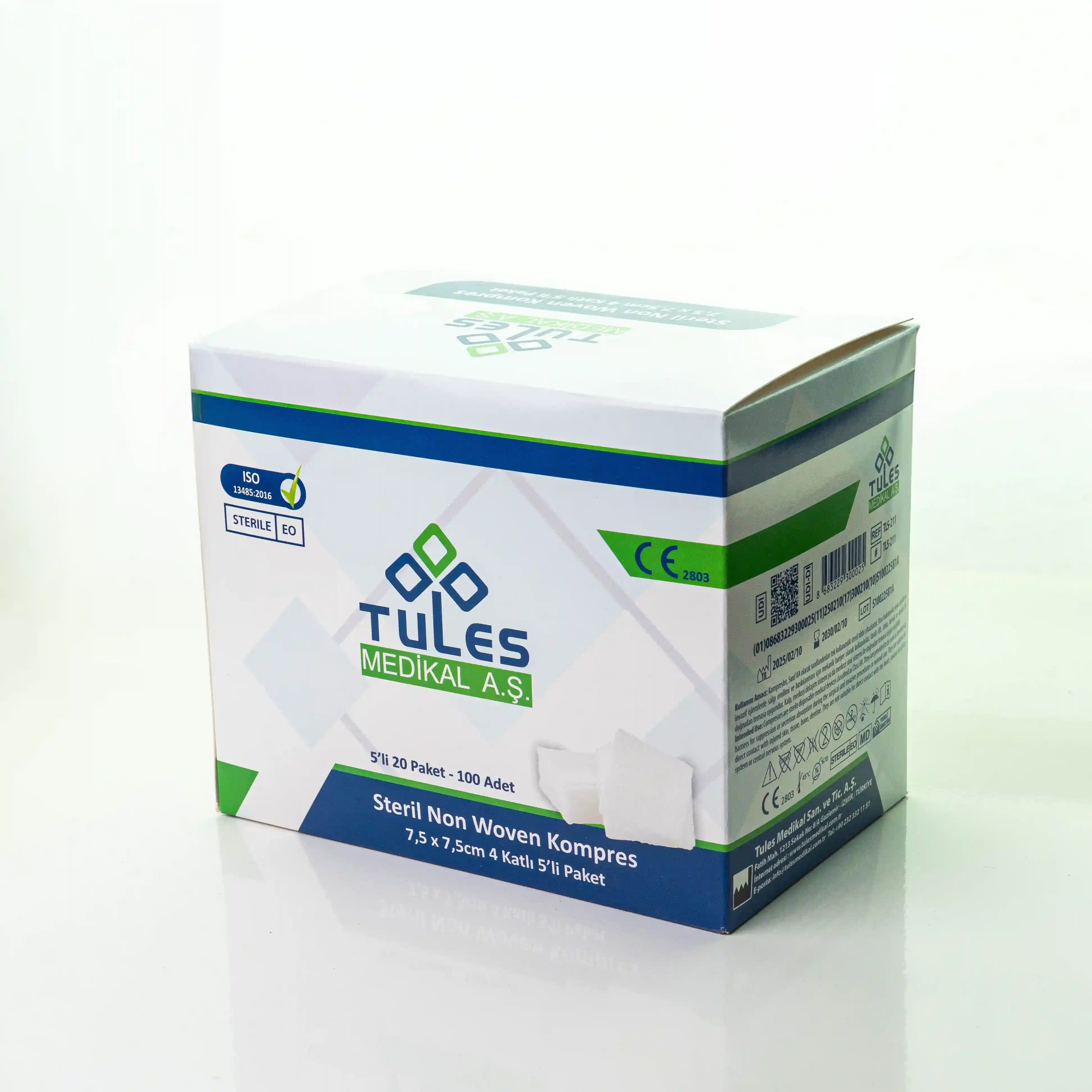 Tules Steril Nonwoven Gaz Kompres 7,5 cm x 7,5 cm Spanç 100'lü