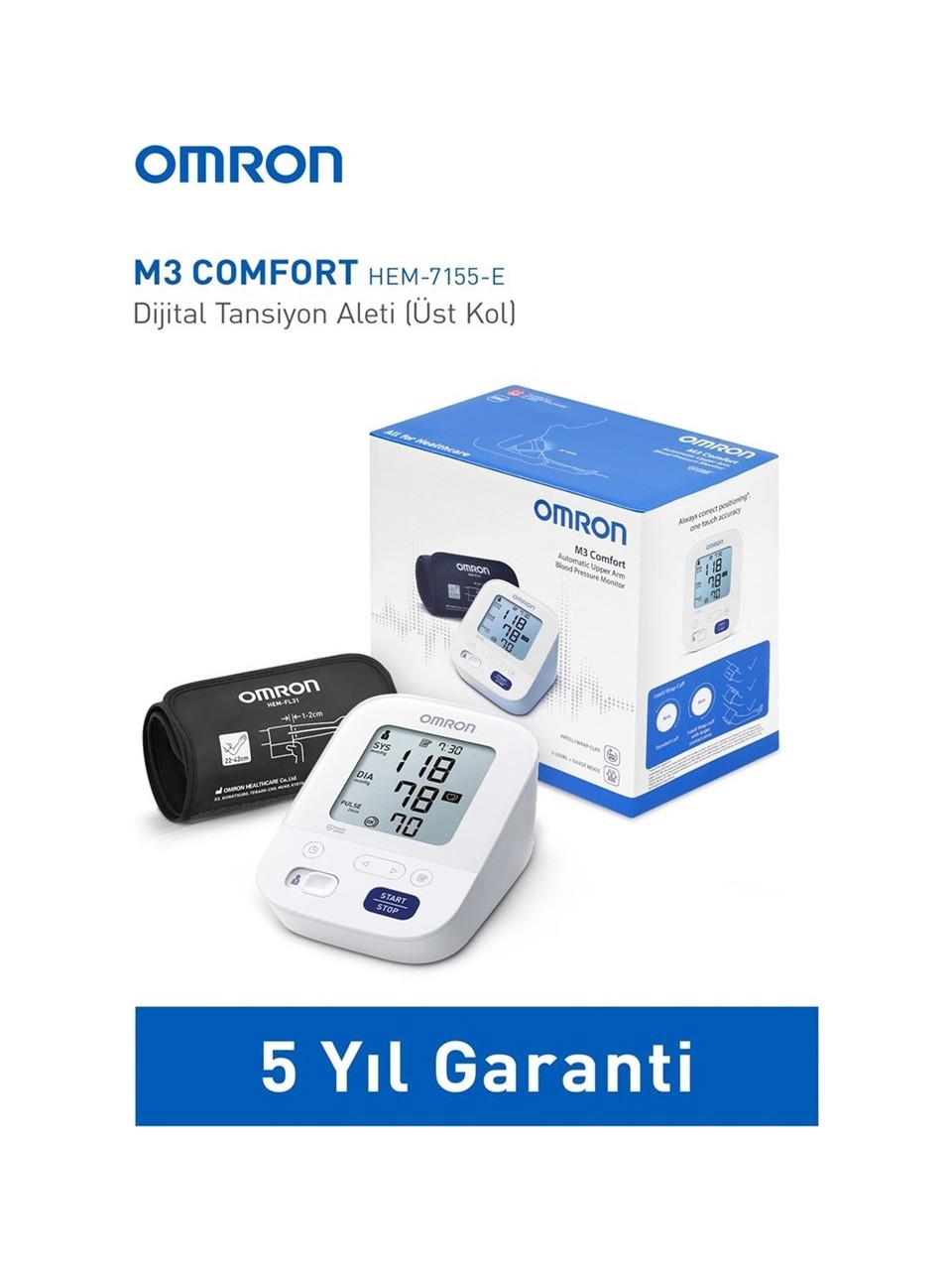 Omron M3 Comfort 2 Kullanıcı Hafızalı Akıllı Manşetli Üst Koldan Ölçer Dijital Tansiyon Aleti