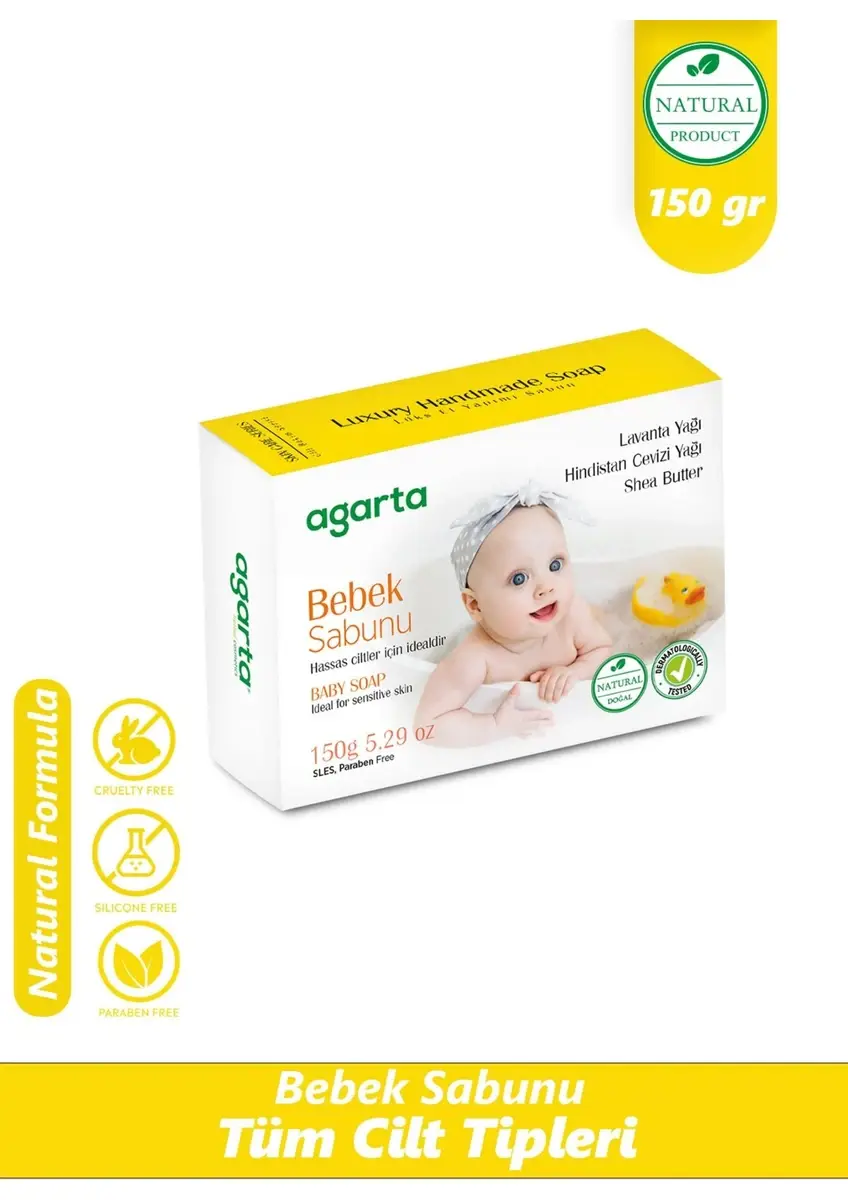 Agarta Bebek Sabunu - Doğal Lavanta ve Hindistan Cevizi Yağı ile Yenidoğanlar için Hassas Cilt Sabunu, 150 gr