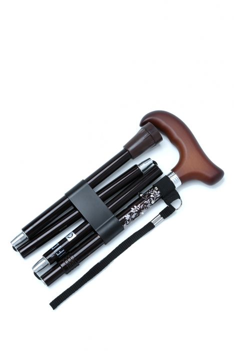 606 Saw Kifidis Taşlı Katlanır Baston 9032-4 Siyah Desenli