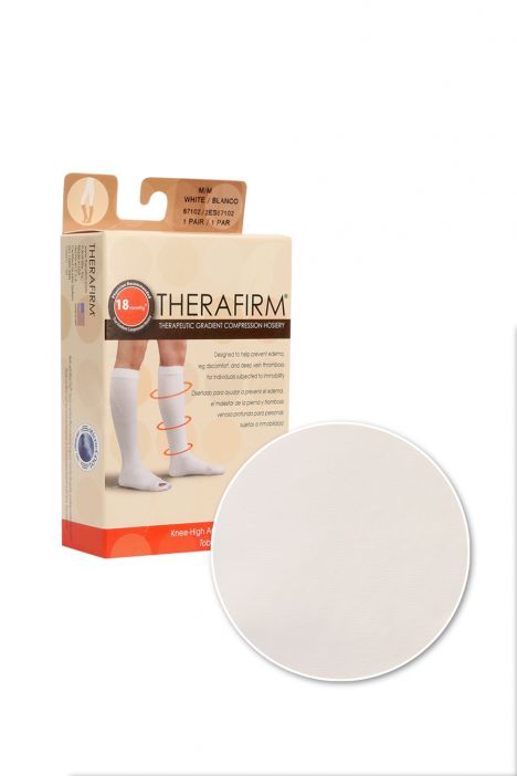 Therafirm Anti-emboli Çorabı Dize Kadar Burnu Açık - Made İn Usa Beyaz / White